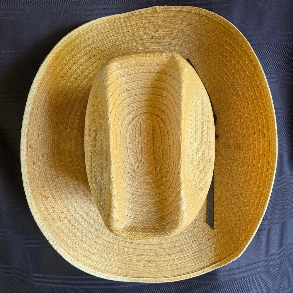 Vintage Straw Cowboy Hat 7 3/8 Natural Tan Woven Western Cattleman Crease